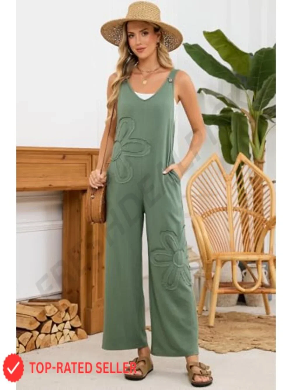 Bohemian Wide Leg Jumpsuit Romper with Pockets
